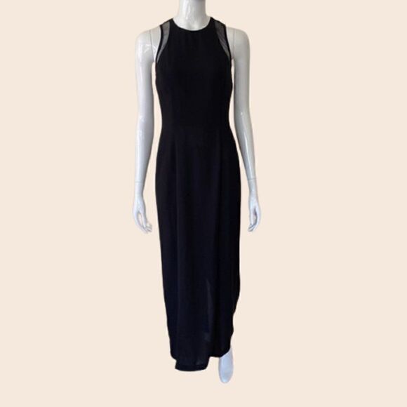 Vintage Black Polyester Mesh Back Formal Maxi Dress Size 7 - Picture 1 of 11